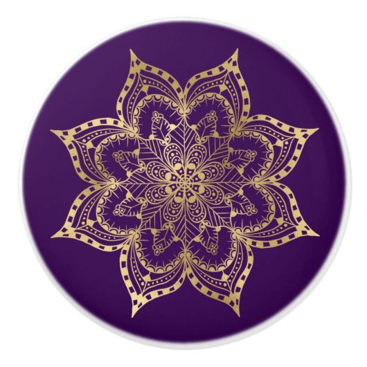 Boho Mandala Gold Lila Keramikknauf (Vorderseite)