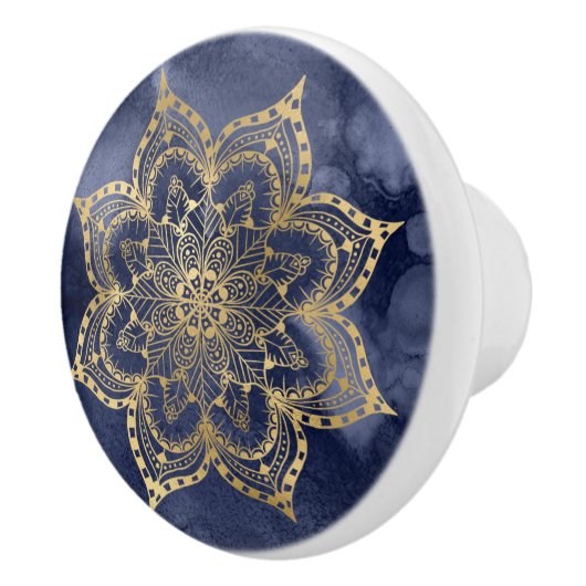 Boho Mandala Gold Navy Blue Ink Texture Keramikknauf (Rechts)