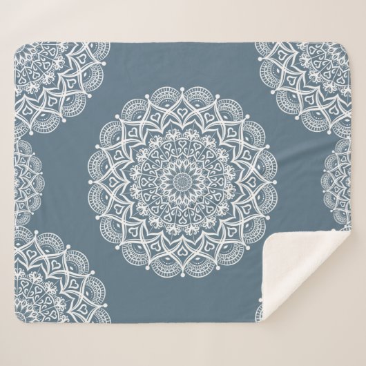 Boho Mandala Grayish Blue Sherpadecke (Vorderseite (Horizontal))
