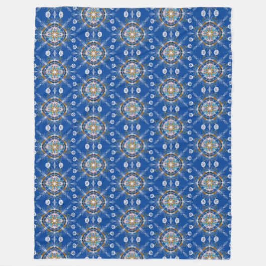 Boho Mandala Hand gezeichnet Blue Colorful Fleecedecke (Vorderseite)