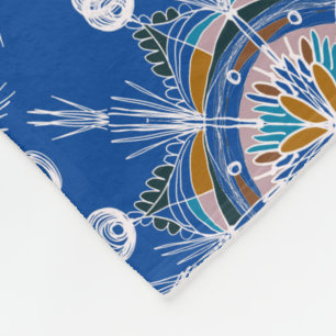 Boho-Mandala handgezeichnet in Blau und Bunt Fleecedecke