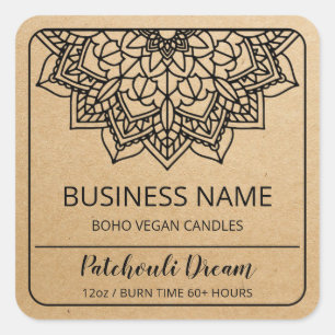 Boho Mandala Kraft Soy Candle Product Labels Quadratischer Aufkleber