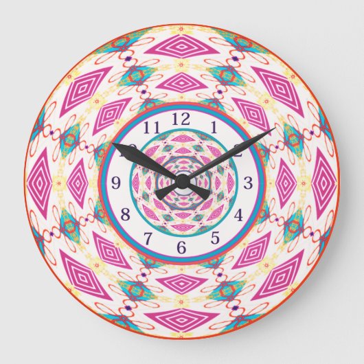 Boho Mandala Large Clock Große Wanduhr (Vorderseite)