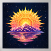 Boho Mandala Mountain Sunset | Cosmic Night Sky Poster (Vorne)