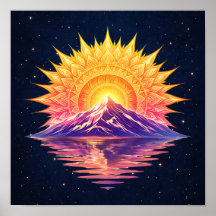 Boho Mandala Mountain Sunset | Cosmic Night Sky