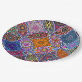 Boho Mandala Muster farbenfrohe Hippie Retro Vinta Pappteller (Schrägansicht)