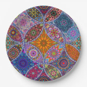 Boho Mandala Muster farbenfrohe Hippie Retro Vinta Pappteller (Vorderseite)