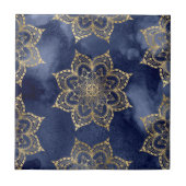 Boho Mandala Muster Gold Navy Blue Ink Textur Fliese (Vorderseite)