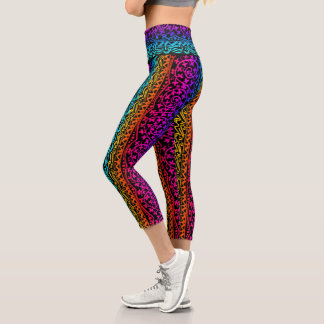 Boho Mandala Rainbow Blume & Leaf Capri Leggings