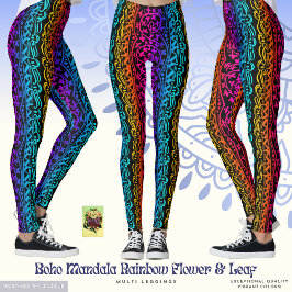 Boho Mandala Rainbow Blume & Leaf Leggings
