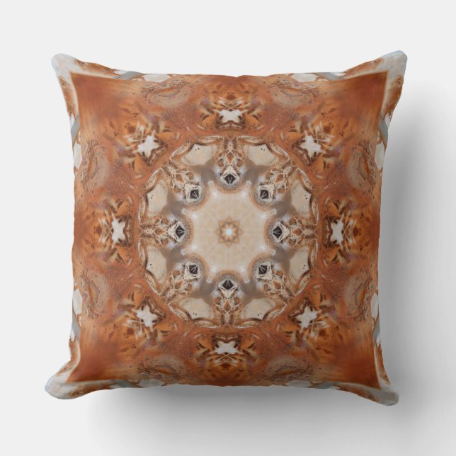 Boho Mandala Rust Gray Dusty Peach Throw Kissen (Vorderseite)