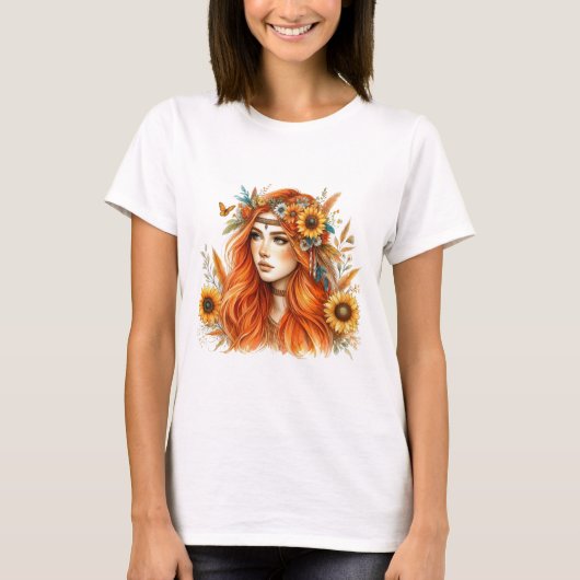 Boho Mandala T-Shirt – Floral Feathers (Vorderseite)