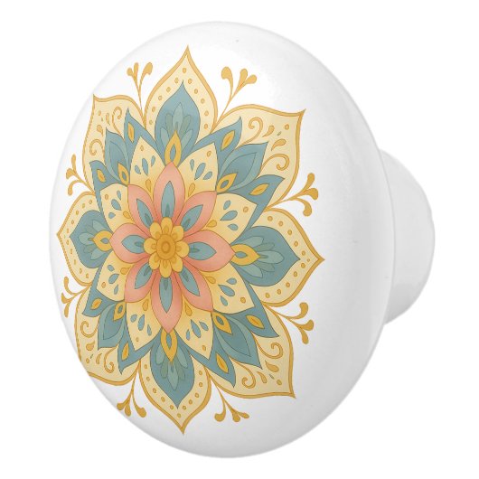 Boho Mandala Teal Blush & Gold Ceramic Knob Pull Keramikknauf (Rechts)