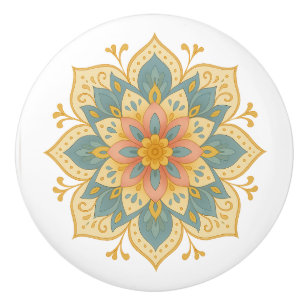 Boho-Mandala-Teal-Roségold-Keramik-Knob-Pull Keramikknauf
