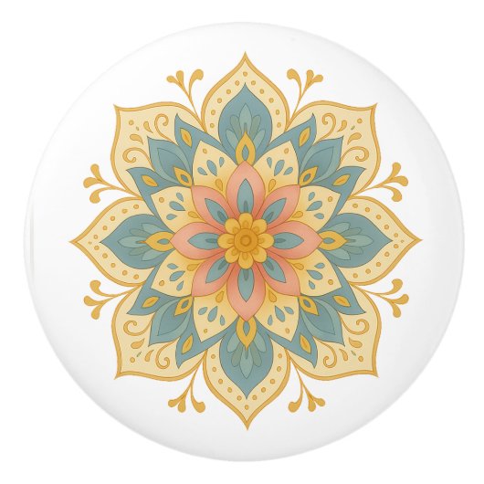Boho-Mandala-Teal-Roségold-Keramik-Knob-Pull Keramikknauf (Vorderseite)