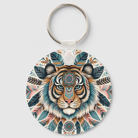 Boho mandala tiger feathwoman schlüsselanhänger (Vorderseite)