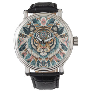 Boho-Mandala-Tigerfedern Frau Armbanduhr