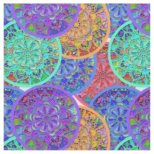 Boho Mandalases | Farbenfrohe Zirkelmuster Stoff (Nahaufnahme)