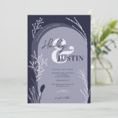 Boho Marine Blue Foto Namen Drehbuch Bogen Hochzei Einladung (Stehend Vorderseite)