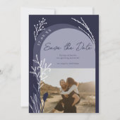 Boho Marine Blue Foto Namen Drehbuch Bogen Hochzei Save The Date (Vorderseite)
