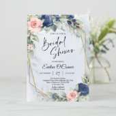 Boho Marine und rötliche Eukalyptus und Goldrahmen Einladung (Stehend Vorderseite)