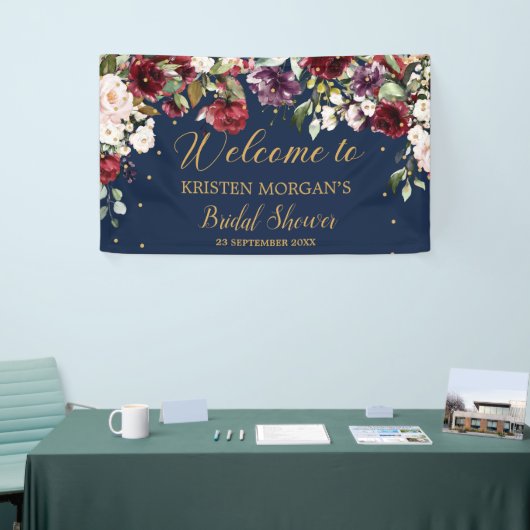 Boho Marineblau Rosa Bordeaux Blumendusche Brdial Banner (Messeveranstaltung)
