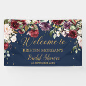Boho Marineblau Rosa Bordeaux Blumendusche Brdial Banner (Horizontal)