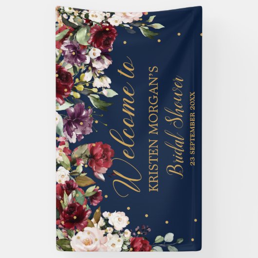 Boho Marineblau Rosa Bordeaux Blumendusche Brdial Banner (Vertikal)