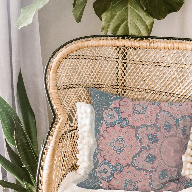 BOHO Marokkanisch Arabesque Blue Pink Vintag Ephem Kissen (Von Creator hochgeladen)