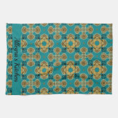 Boho marokkanische Tile Blue und Gold Geschirrtuch (Horizontal)