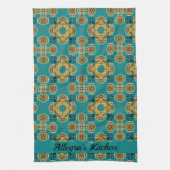 Boho marokkanische Tile Blue und Gold Geschirrtuch (Vertikal)