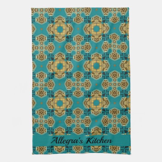 Boho marokkanische Tile Blue und Gold Geschirrtuch (Vertikal)