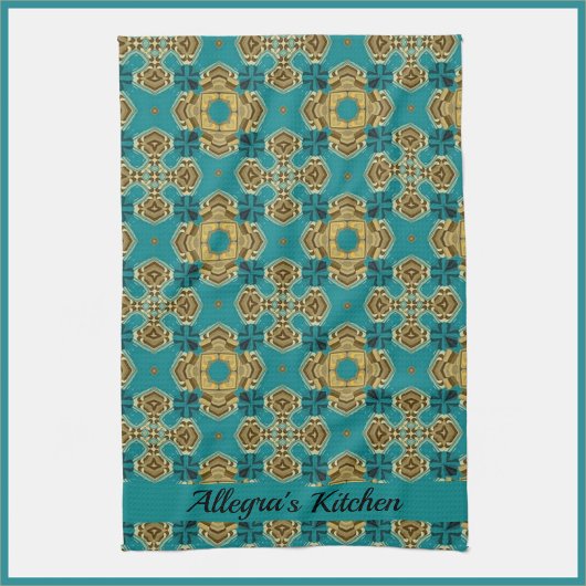 Boho marokkanische Tile Blue und Gold Geschirrtuch