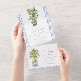 Boho marokkanische Wasserfarbe Gelbe Zitronenbaum  All In One Einladung