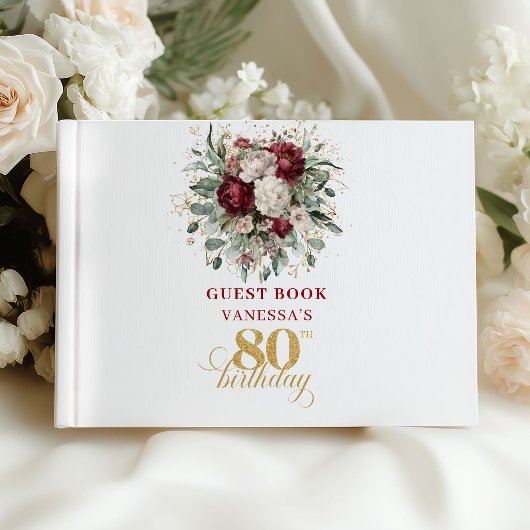 Boho Marone Blumen 80. Geburtstag Gästebuch