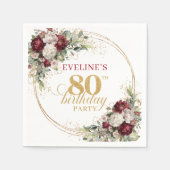 Boho Marone Blumen Gold 80. Geburtstag Servietten (Vorderseite)