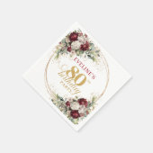 Boho Marone Blumen Gold 80. Geburtstag Servietten (Ecke)