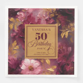 Boho Maroon Blush Gold 50. Geburtstag Napkin Serviette (Vorderseite)