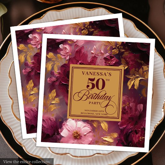 Boho Maroon Blush Gold 50. Geburtstag Napkin Serviette