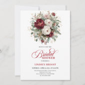Boho Maroon Floral Bridal Shower Invitation Einladung (Vorderseite)