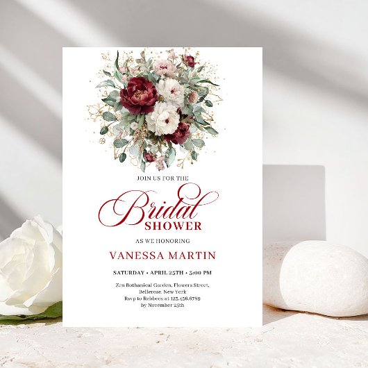 Boho Maroon Floral Bridal Shower Invitation Einladung