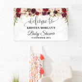 Boho marsala burgunda blumengoldene Babydusche Banner (Insitu)