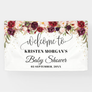 Boho marsala burgunda blumengoldene Babydusche Banner