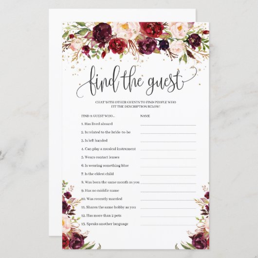 Boho marsala burgundy Blumengestein finden Sie das (Vorne/Hinten)