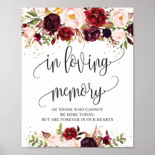 Boho marsala burgundy Blütenblume in liebevollem E Poster