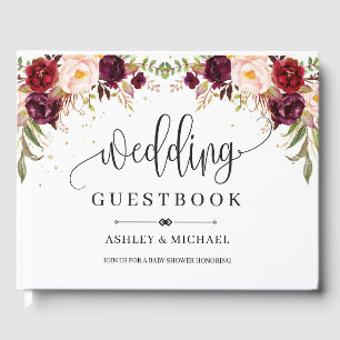 Boho marsala burgundy Goldblütenhochzeit Gästebuch