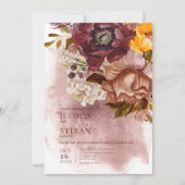Boho Marsala Clay & Yellow Bouquet Wedding Einladung (Vorderseite)