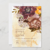 Boho Marsala Clay & Yellow Bouquet Yellow Wedding Einladung (Vorderseite)