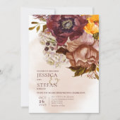 Boho Marsala Clay & Yellow Tan Bouquet Wedding Einladung (Vorderseite)