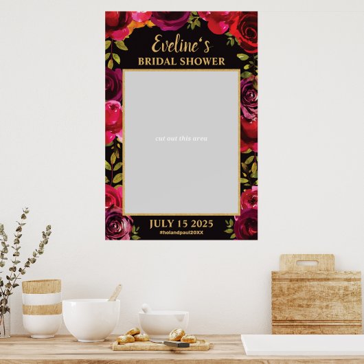 Boho Marsala Deep Rote Rosen Foto Prop Frame Poster (Küche)